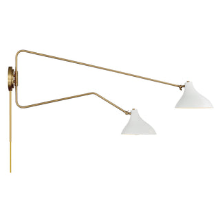 Two Light Wall Sconce in White with Natural Brass