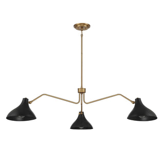 Three Light Pendant in Matte Black with Natural Brass