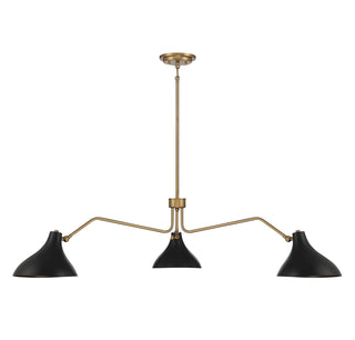 Three Light Pendant in Matte Black with Natural Brass