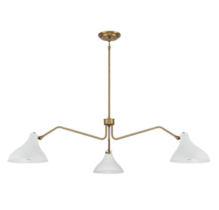 Three Light Pendant in White with Natural Brass