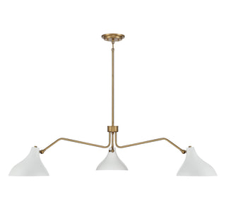 Three Light Pendant in White with Natural Brass