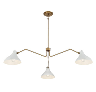 Three Light Pendant in White with Natural Brass