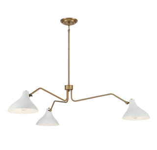 Three Light Pendant in White with Natural Brass