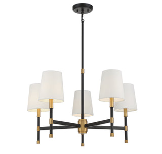 Brody Five Light Chandelier in Matte Black with Warm Brass Accents