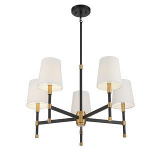 Brody Five Light Chandelier in Matte Black with Warm Brass Accents