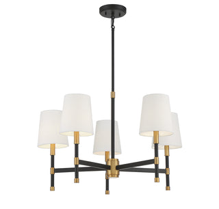 Brody Five Light Chandelier in Matte Black with Warm Brass Accents