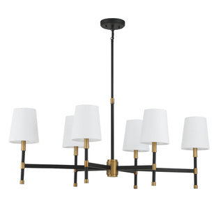 Brody Six Light Linear Chandelier in Matte Black with Warm Brass Accents