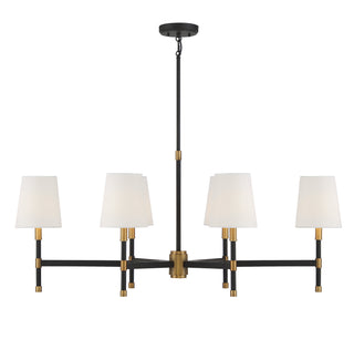 Brody Six Light Linear Chandelier in Matte Black with Warm Brass Accents
