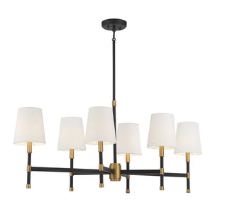 Brody Six Light Linear Chandelier in Matte Black with Warm Brass Accents