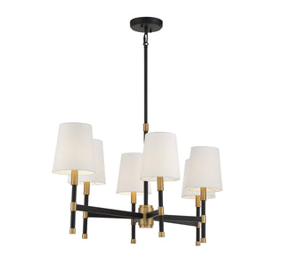 Brody Six Light Linear Chandelier in Matte Black with Warm Brass Accents