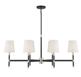 Brody Six Light Linear Chandelier in Matte Black with Polished Nickel Accents