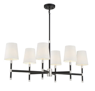 Brody Six Light Linear Chandelier in Matte Black with Polished Nickel Accents