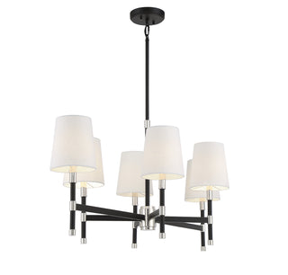 Brody Six Light Linear Chandelier in Matte Black with Polished Nickel Accents