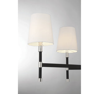 Brody Six Light Linear Chandelier in Matte Black with Polished Nickel Accents