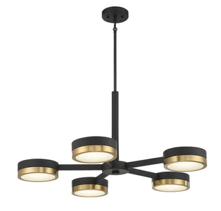 Ashor LED Chandelier in Matte Black with Warm Brass Accents