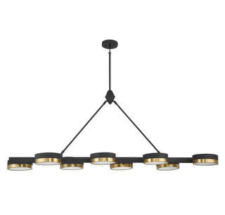 Ashor LED Linear Chandelier in Matte Black with Warm Brass Accents