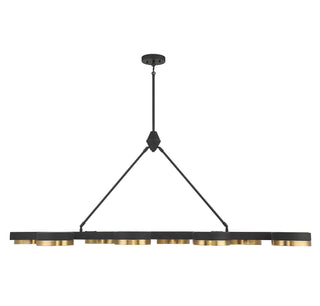Ashor LED Linear Chandelier in Matte Black with Warm Brass Accents