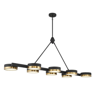 Ashor LED Linear Chandelier in Matte Black with Warm Brass Accents