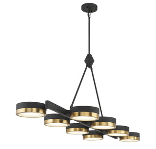 Ashor LED Linear Chandelier in Matte Black with Warm Brass Accents
