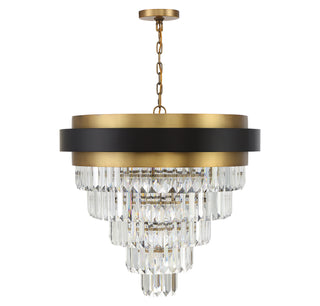 Marquise Nine Light Chandelier in Matte Black with Warm Brass Accents