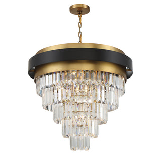 Marquise Nine Light Chandelier in Matte Black with Warm Brass Accents