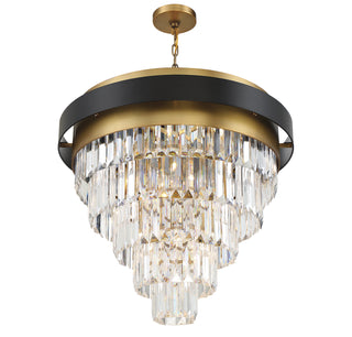Marquise Nine Light Chandelier in Matte Black with Warm Brass Accents