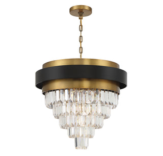 Marquise Four Light Chandelier in Matte Black with Warm Brass Accents
