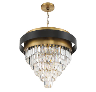 Marquise Four Light Chandelier in Matte Black with Warm Brass Accents