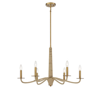 Cannon Six Light Chandelier in Warm Brass and Rope