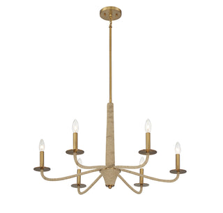 Cannon Six Light Chandelier in Warm Brass and Rope