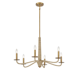 Cannon Six Light Chandelier in Warm Brass and Rope