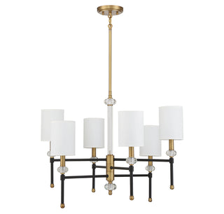 Tivoli Six Light Chandelier in Matte Black with Warm Brass Accents