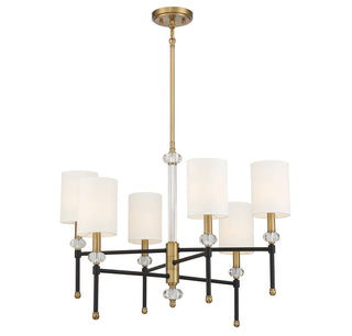 Tivoli Six Light Chandelier in Matte Black with Warm Brass Accents