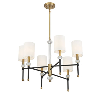 Tivoli Six Light Chandelier in Matte Black with Warm Brass Accents