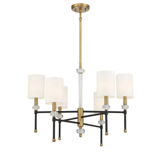 Tivoli Six Light Chandelier in Matte Black with Warm Brass Accents