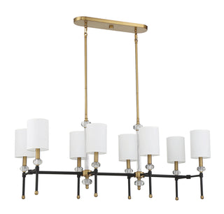 Tivoli Eight Light Linear Chandelier in Matte Black with Warm Brass Accents