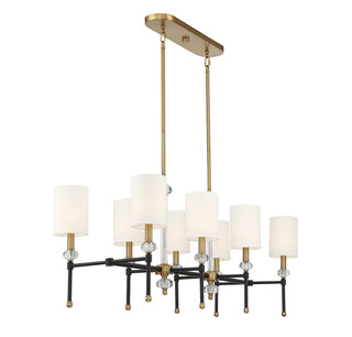 Tivoli Eight Light Linear Chandelier in Matte Black with Warm Brass Accents