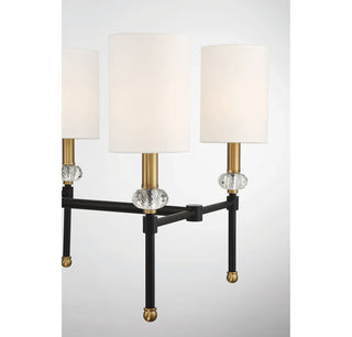 Tivoli Eight Light Linear Chandelier in Matte Black with Warm Brass Accents
