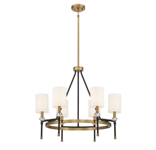 Tivoli Six Light Chandelier in Matte Black with Warm Brass Accents