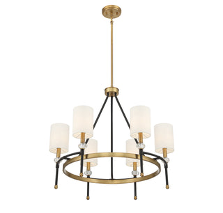 Tivoli Six Light Chandelier in Matte Black with Warm Brass Accents