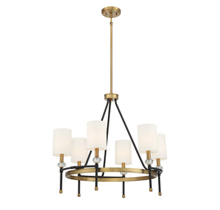 Tivoli Six Light Chandelier in Matte Black with Warm Brass Accents
