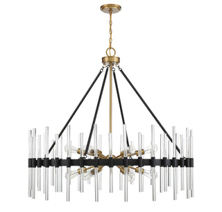 Santiago 12 Light Chandelier in Matte Black with Warm Brass Accents
