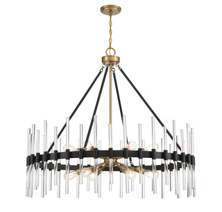 Santiago 12 Light Chandelier in Matte Black with Warm Brass Accents