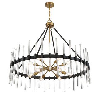 Santiago 12 Light Chandelier in Matte Black with Warm Brass Accents