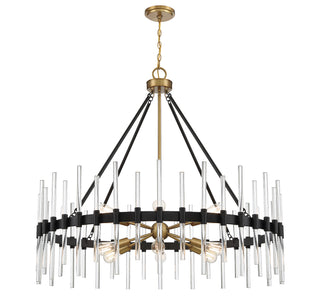 Santiago 12 Light Chandelier in Matte Black with Warm Brass Accents
