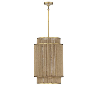 Ashburn Six Light Pendant in Warm Brass and Rope