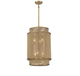 Ashburn Six Light Pendant in Warm Brass and Rope