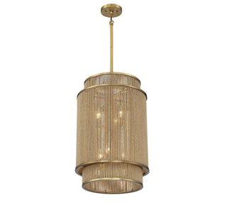 Ashburn Six Light Pendant in Warm Brass and Rope