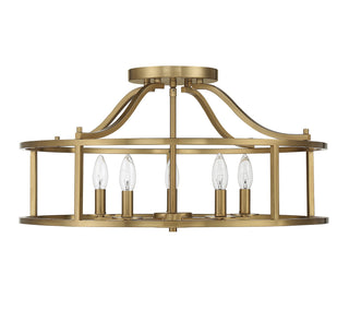 Stockton Five Light Semi Flush Mount in Warm Brass