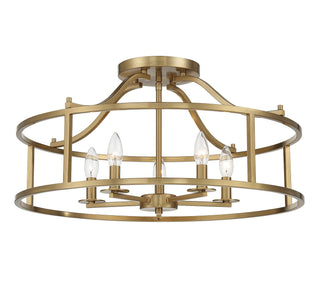 Stockton Five Light Semi Flush Mount in Warm Brass